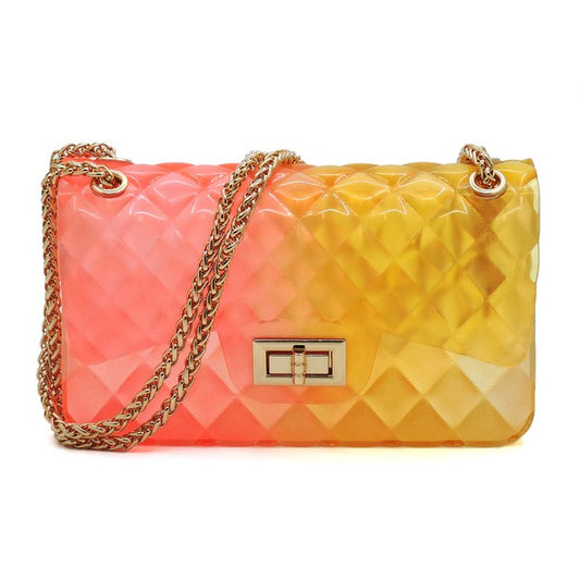 QUILT EMBOSSED MULTI COLOR JELLY SHOULDER BAG