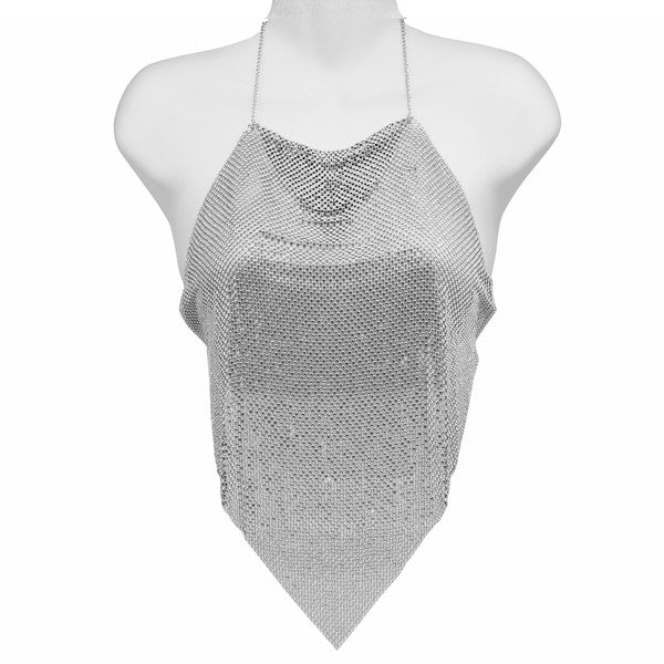 RHINESTONE METAL MESH CAMISOLE TOP