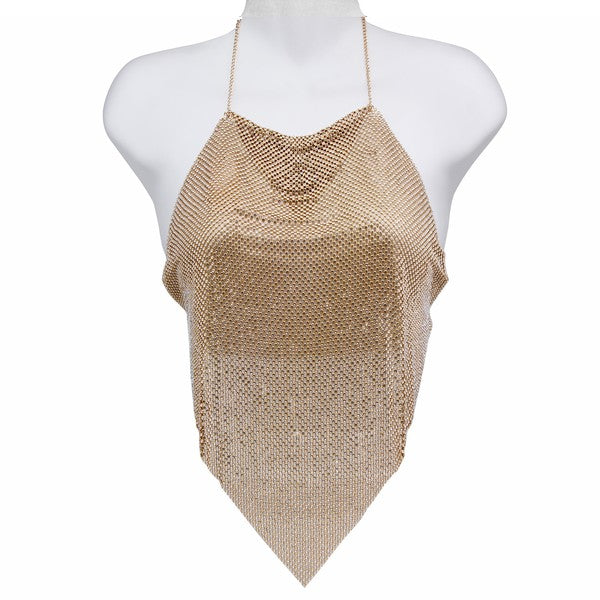 RHINESTONE METAL MESH CAMISOLE TOP