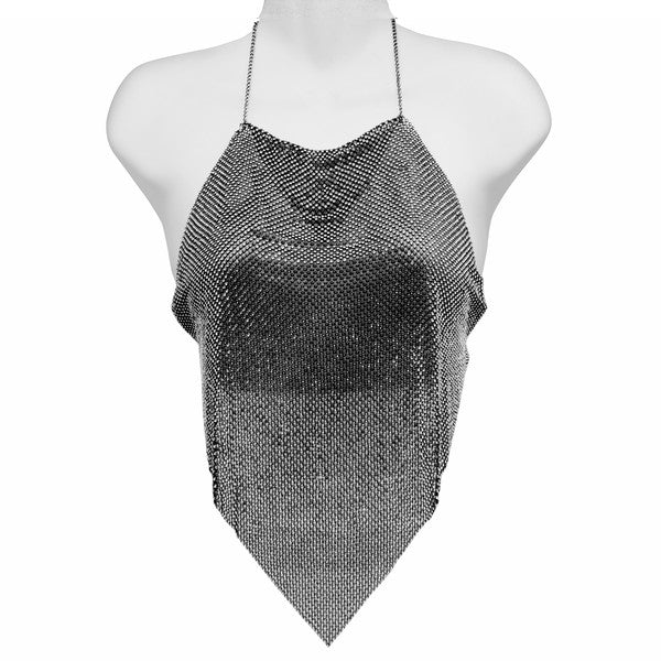 RHINESTONE METAL MESH CAMISOLE TOP