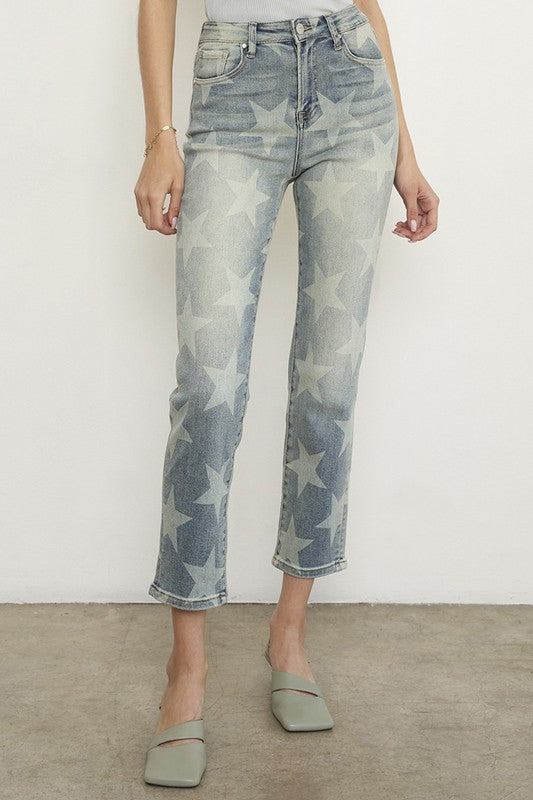 STAR PRINT GIRLFRIEND JEANS