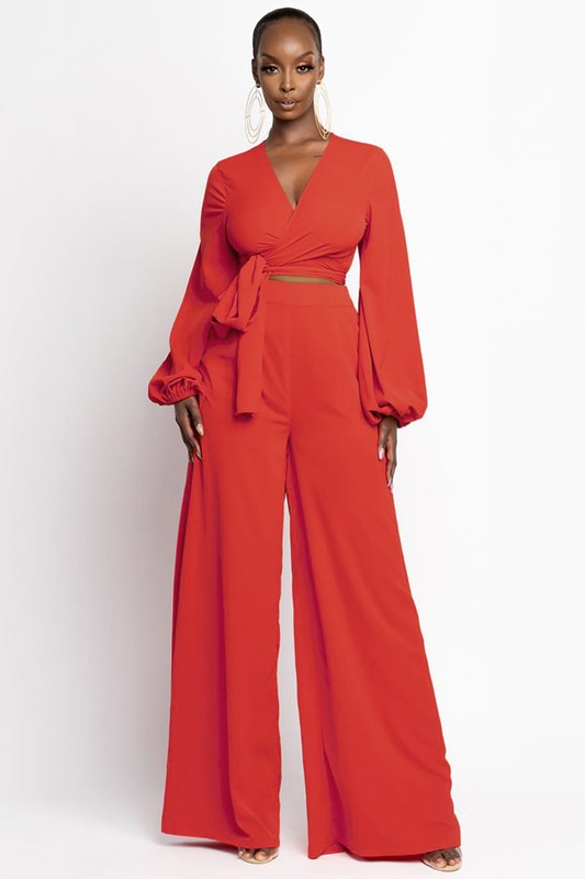 LONG SLEEVE WRAP TOP PANT SET