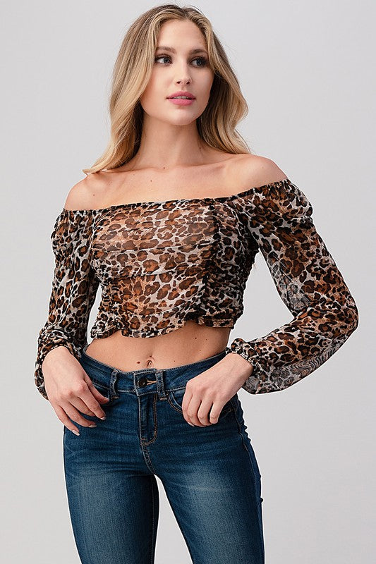 LEOPARD PRINT MESH CROP TOP