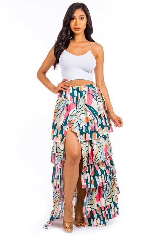 RUFFLE TIERED MAXI SKIRT