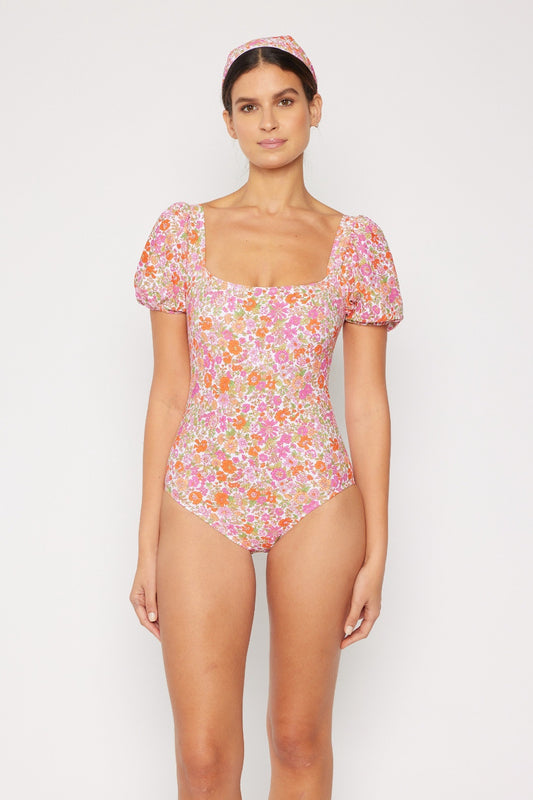 MARINA WEST FLORAL PUFF SLEEVE ONE-PIECE SWIMSUIT