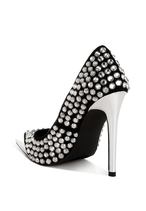 SUPER FAN DIAMANTE EMBELLISHED STILETTO PUMPS