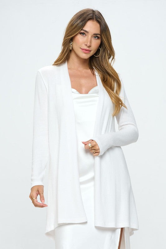 PLUS BRUSHED KNIT DRAPED CARDIGAN WITH CASHMERE FEEL