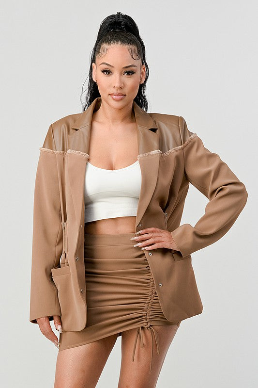 BLAZER AND RUCHED SKIRT SET