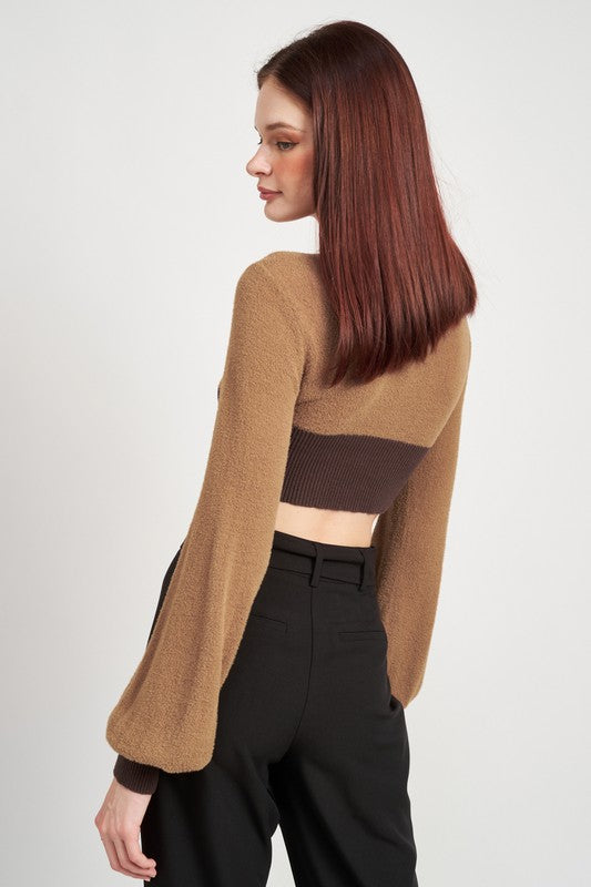 CONTRAST KNIT RIB CROP TOP