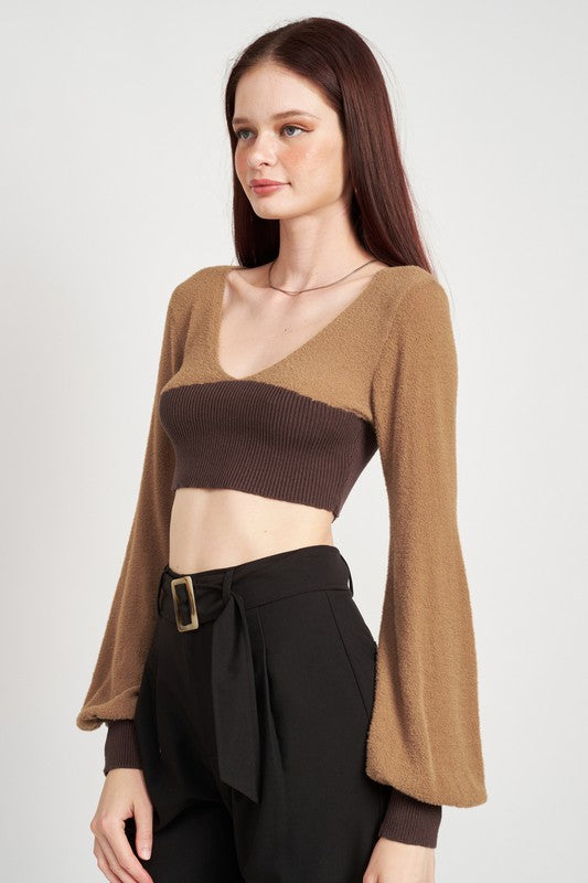 CONTRAST KNIT RIB CROP TOP