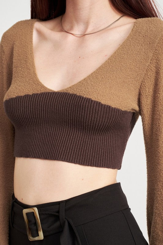 CONTRAST KNIT RIB CROP TOP