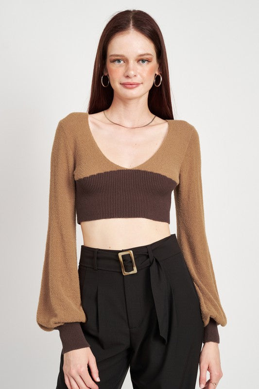 CONTRAST KNIT RIB CROP TOP