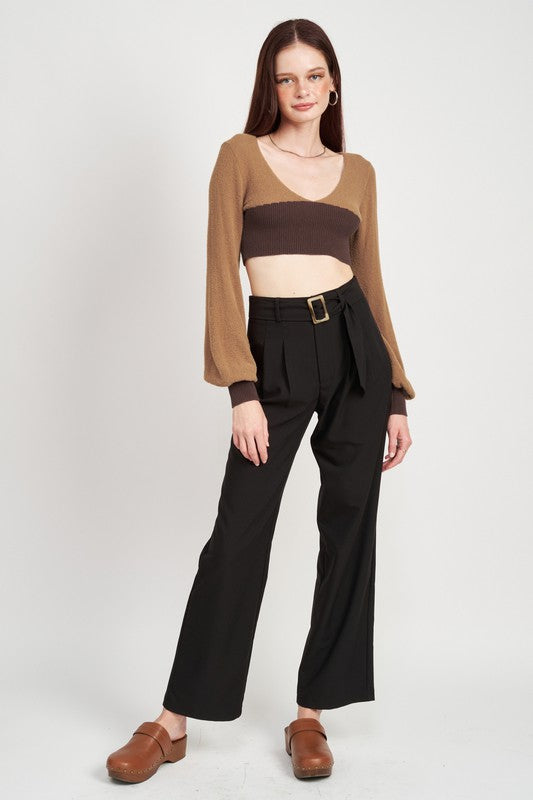 CONTRAST KNIT RIB CROP TOP