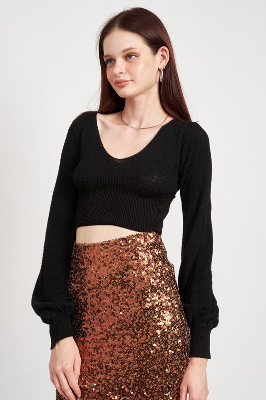 CONTRAST KNIT RIB CROP TOP