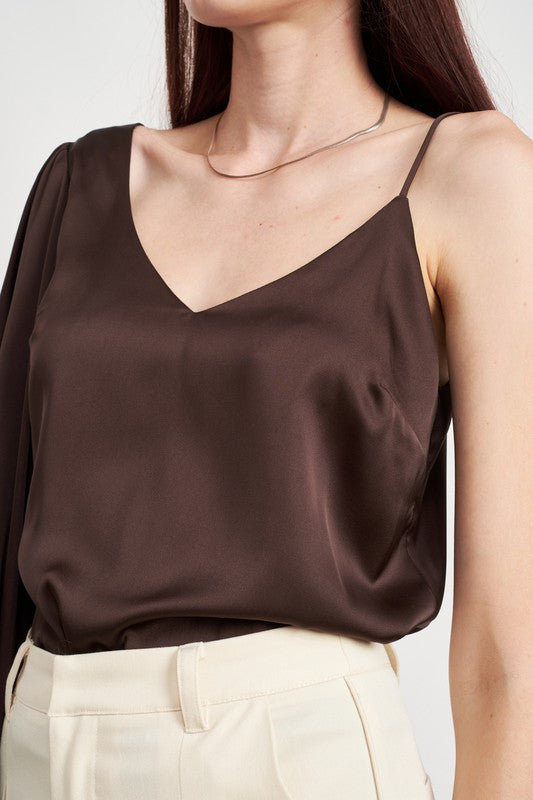 ONE SHOULDER BLOUSE WITH SPAGHETTI STRAP