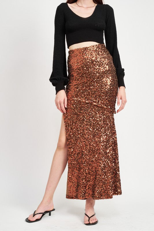 SEQUIN WAIST MAXI SKIRT