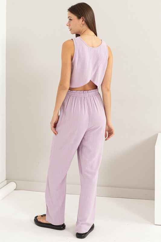 LINEN BLENDED CROP TOP AND PANTS SET