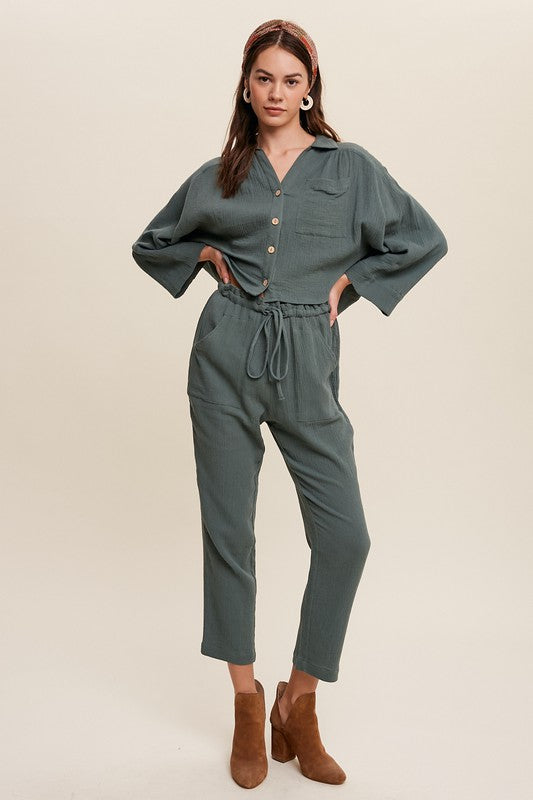 LONG SLEEVE BUTTON DOWN AND LONG PANTS SET