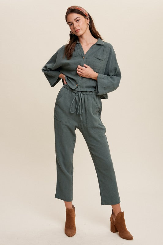 LONG SLEEVE BUTTON DOWN AND LONG PANTS SET