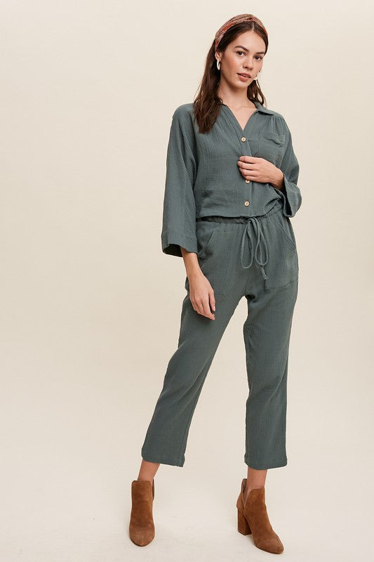 LONG SLEEVE BUTTON DOWN AND LONG PANTS SET