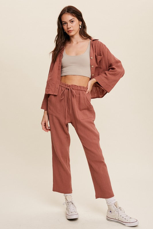 LONG SLEEVE BUTTON DOWN AND LONG PANTS SET