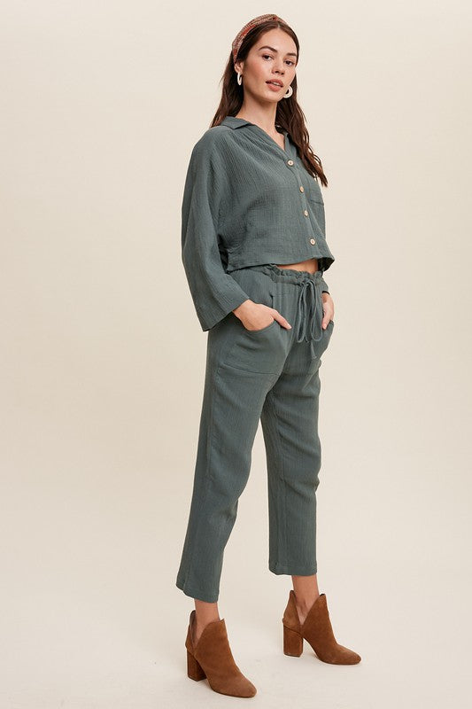 LONG SLEEVE BUTTON DOWN AND LONG PANTS SET