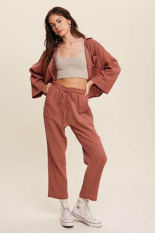 LONG SLEEVE BUTTON DOWN AND LONG PANTS SET