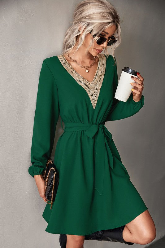 LONG SLEEVE V NECK MINI DRESS