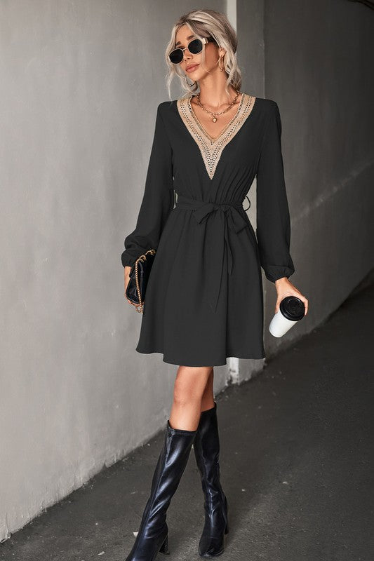 LONG SLEEVE V NECK MINI DRESS