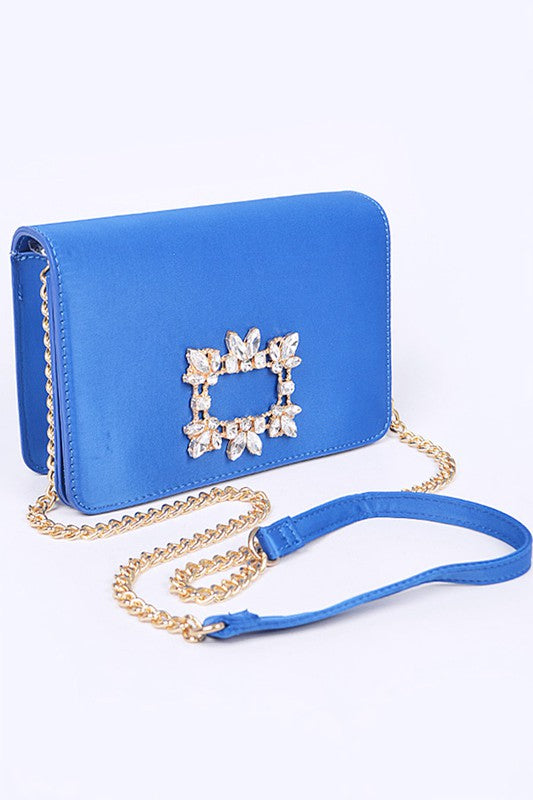 CRYSTAL BUCKLE DESIGNED SATIN CROSSBODY BAG