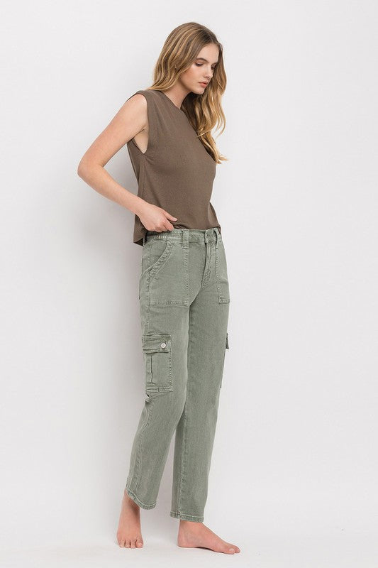 HIGH RISE CARGO STRAIGHT JEANS