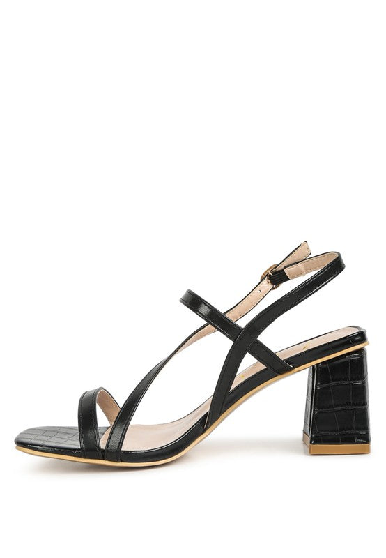 EFFIEO CROC TEXTURE BLOCK HEEL SANDALS