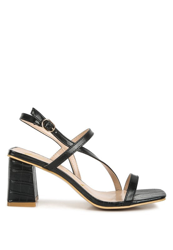 EFFIEO CROC TEXTURE BLOCK HEEL SANDALS