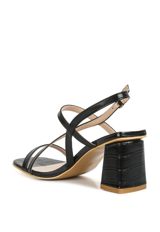 EFFIEO CROC TEXTURE BLOCK HEEL SANDALS