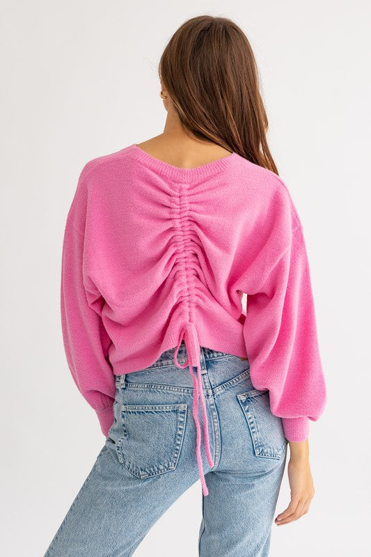 FUZZY SWEATER WITH BACK RUCHING