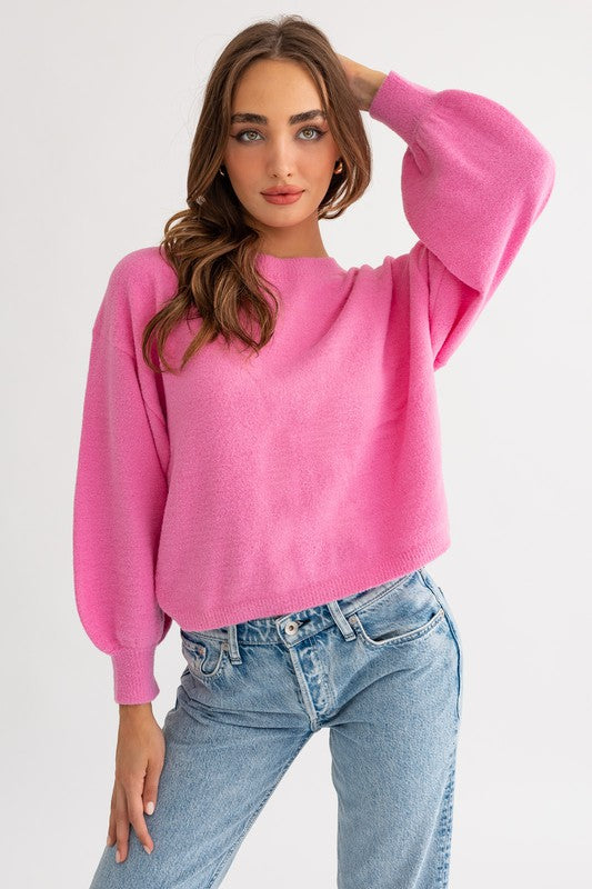 FUZZY SWEATER WITH BACK RUCHING