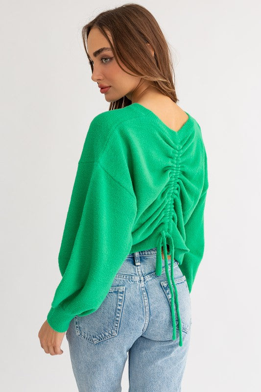 FUZZY SWEATER WITH BACK RUCHING