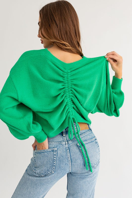 FUZZY SWEATER WITH BACK RUCHING