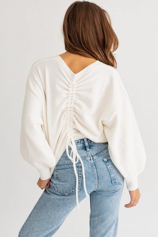 FUZZY SWEATER WITH BACK RUCHING