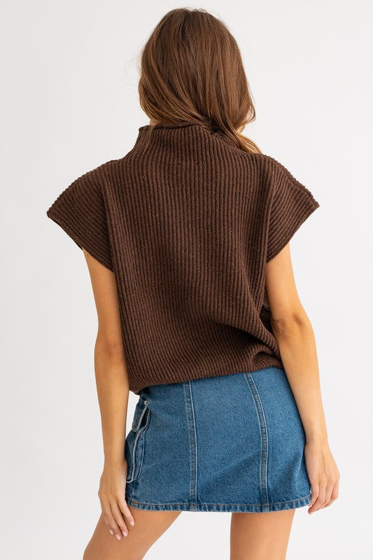 TURTLE NECK POWER SHOULDER SWEATER VEST