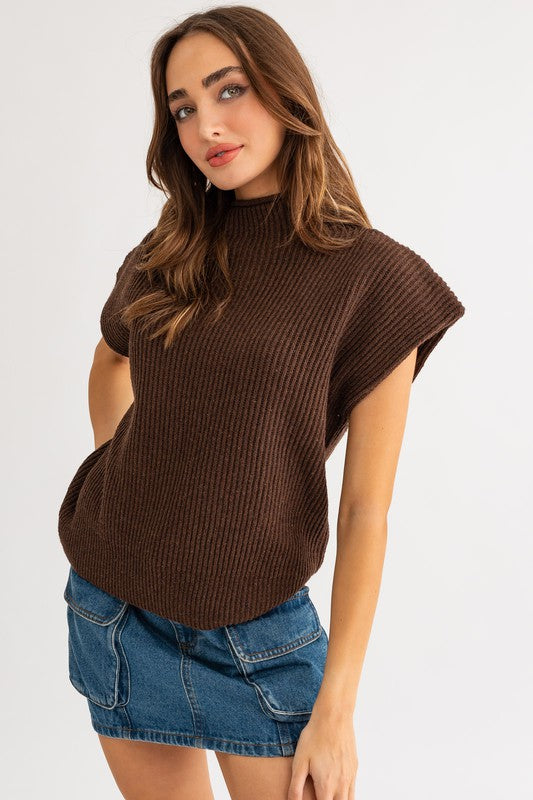 TURTLE NECK POWER SHOULDER SWEATER VEST