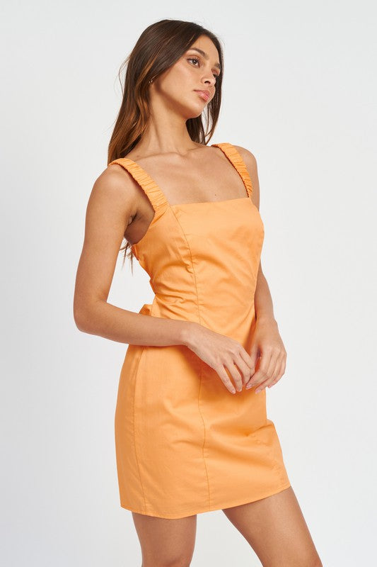 SQUARE NECK MINI DRESS WITH ELASTIC BACK DETAIL