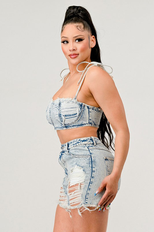 ATHINA NO STRINGS ATTACHED DISTRESSED DENIM SET