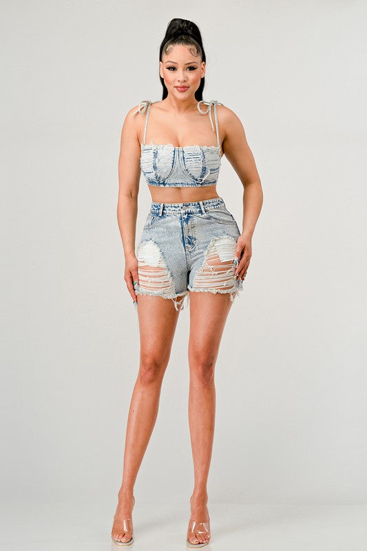 ATHINA NO STRINGS ATTACHED DISTRESSED DENIM SET