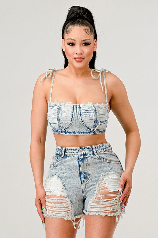 ATHINA NO STRINGS ATTACHED DISTRESSED DENIM SET