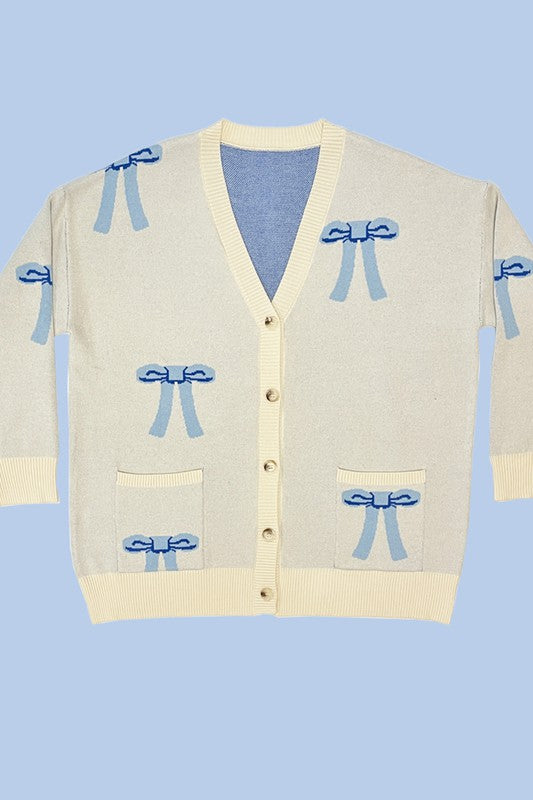 ALL OVER BOW KNIT CARDIGAN