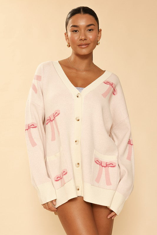 ALL OVER BOW KNIT CARDIGAN