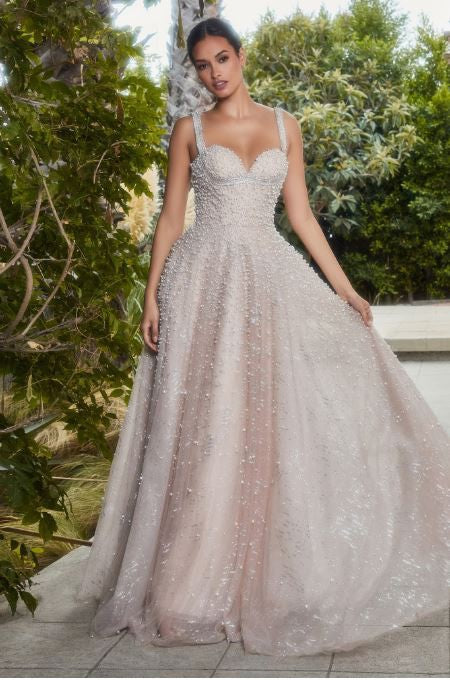 PEARLEQUE BALL GOWN WITH CRYSTAL STRAPS
