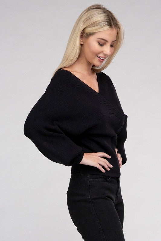 VISCOSE CROSS WRAP PULLOVER SWEATER