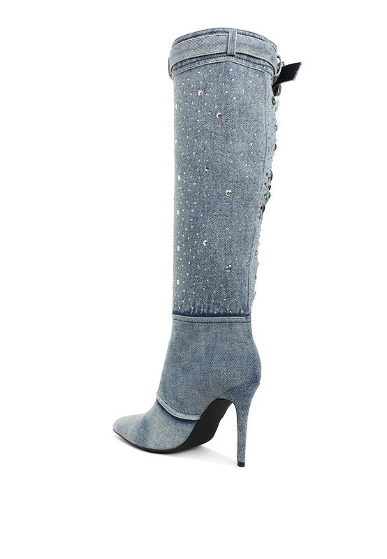 CORNIK MULTI COLOR STONES DENIM BOOTS